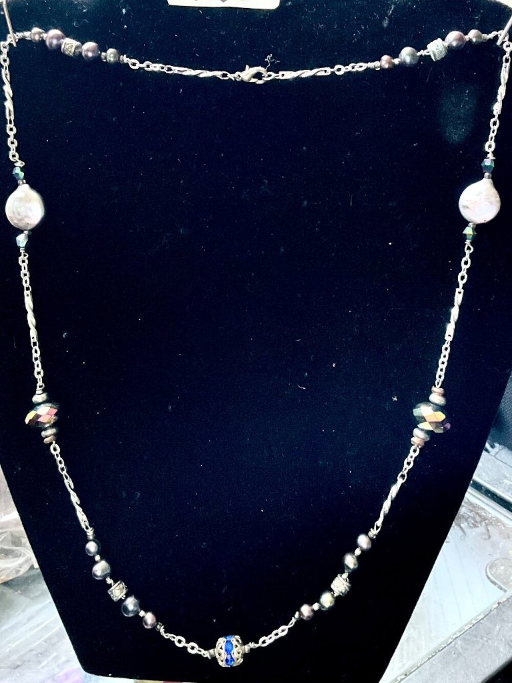 21” rhodium over silver, genuine Tahitian freshwater and coin pearl necklace